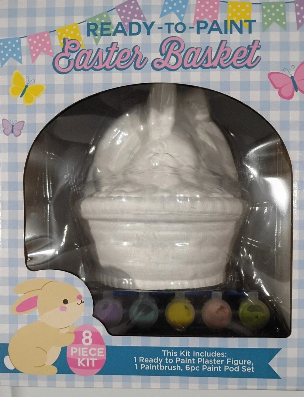 Ready-to-Paint Easter Basket Kit - White with Pastel Paint Pods - NWT